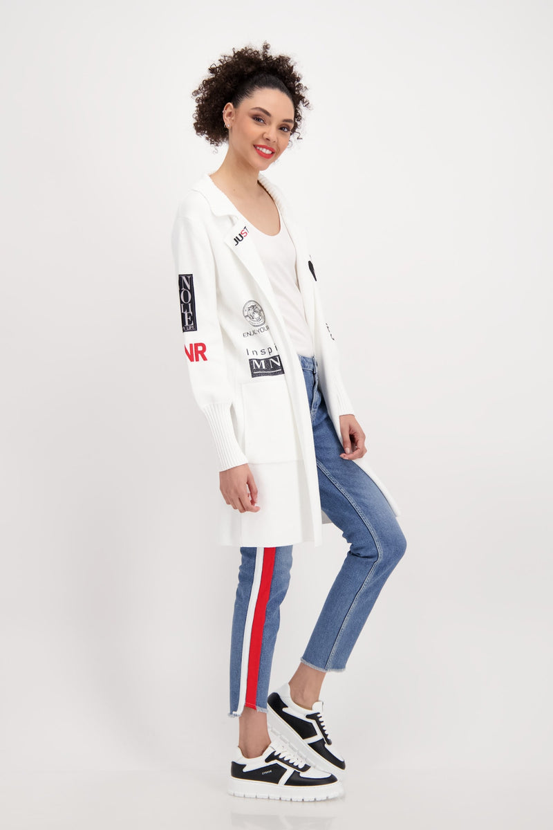 MONARI LONG KNITTED COAT WITH 3D LETTERS – Elaine Dickinson