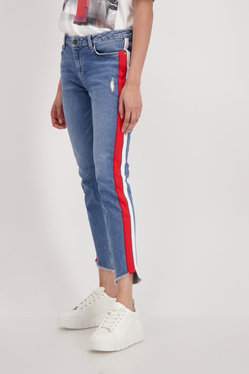 Blue Jeans Jeans With Red White Stripe JEANS FOR LOVE XO7 Women's