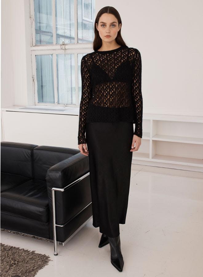 AUTUMN CASHMERE OPEN POINTELLE CREW SWEATER