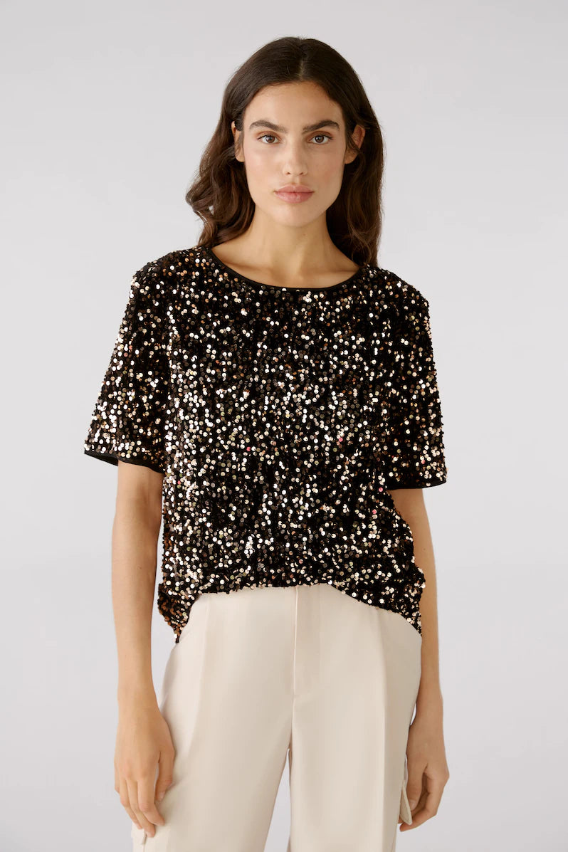 OUI BLOUSE TOP IN VELVET WITH SEQUINS