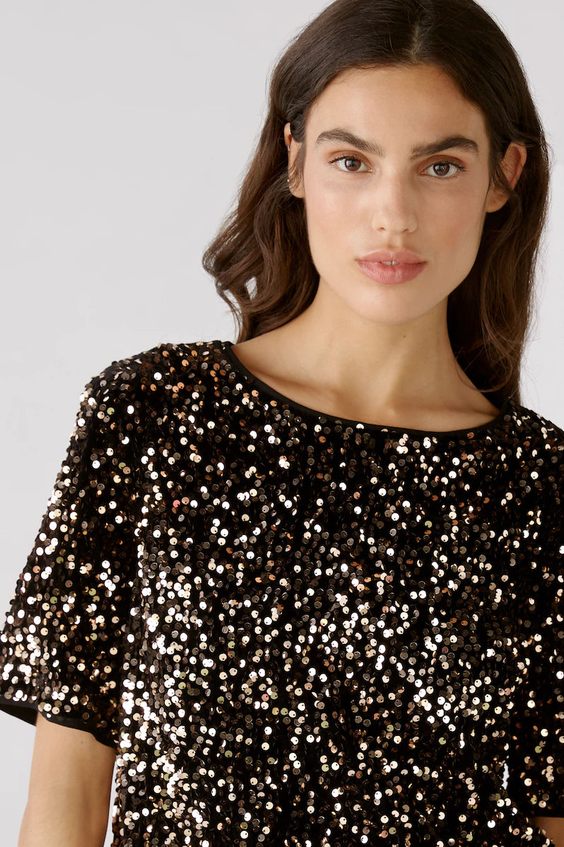 OUI BLOUSE TOP IN VELVET WITH SEQUINS