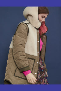 OUI OUTDOOR PARKA QUILTED COAT WITH FAUX SHEARLING TRIM