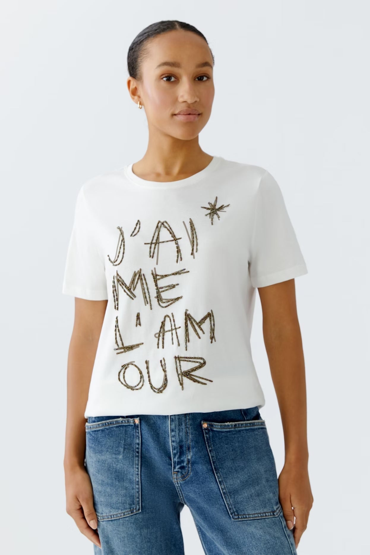 OUI ORGANIC COTTON T-SHIRT WITH BEADS AND SEQUINS