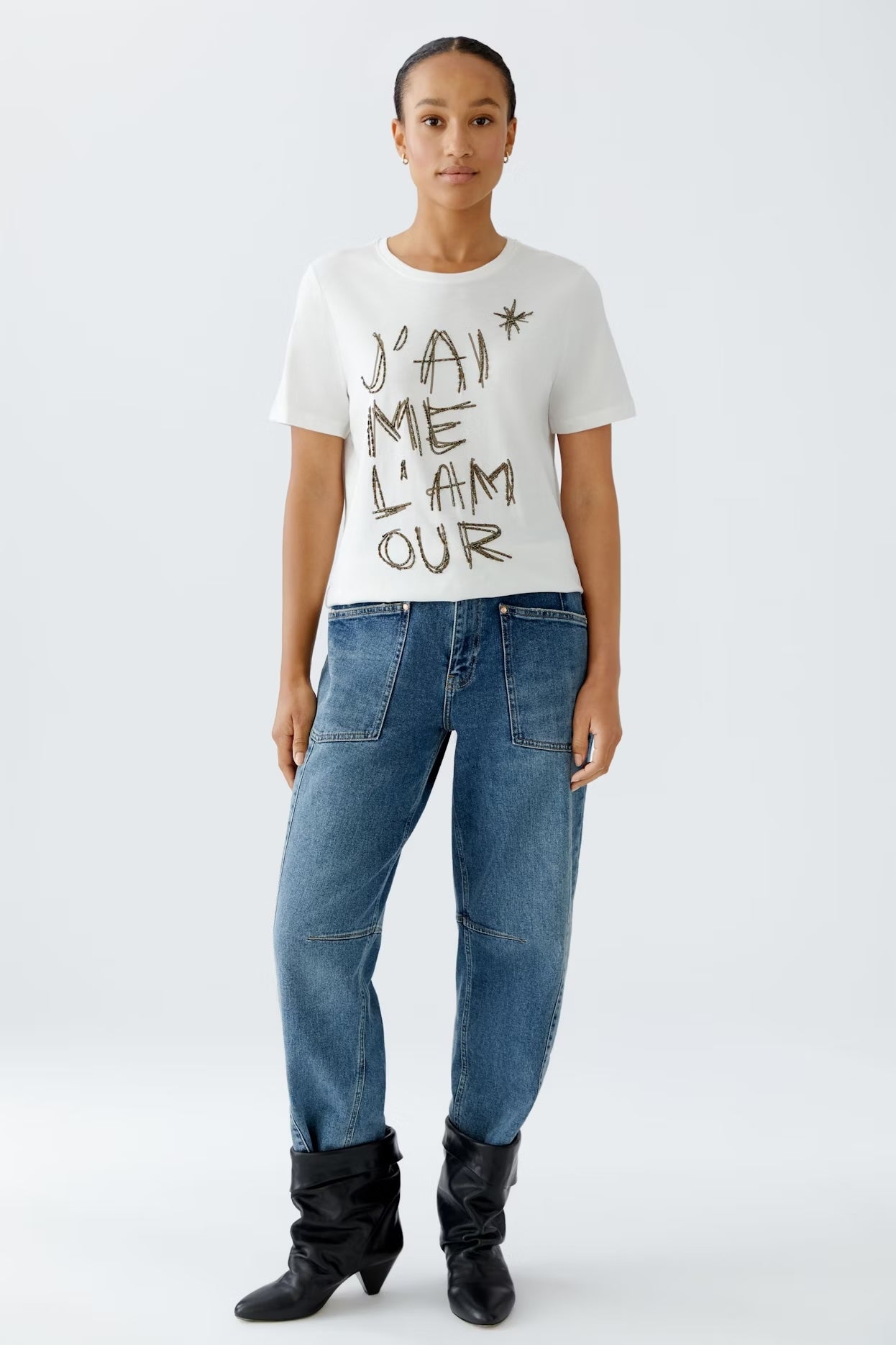 OUI ORGANIC COTTON T-SHIRT WITH BEADS AND SEQUINS