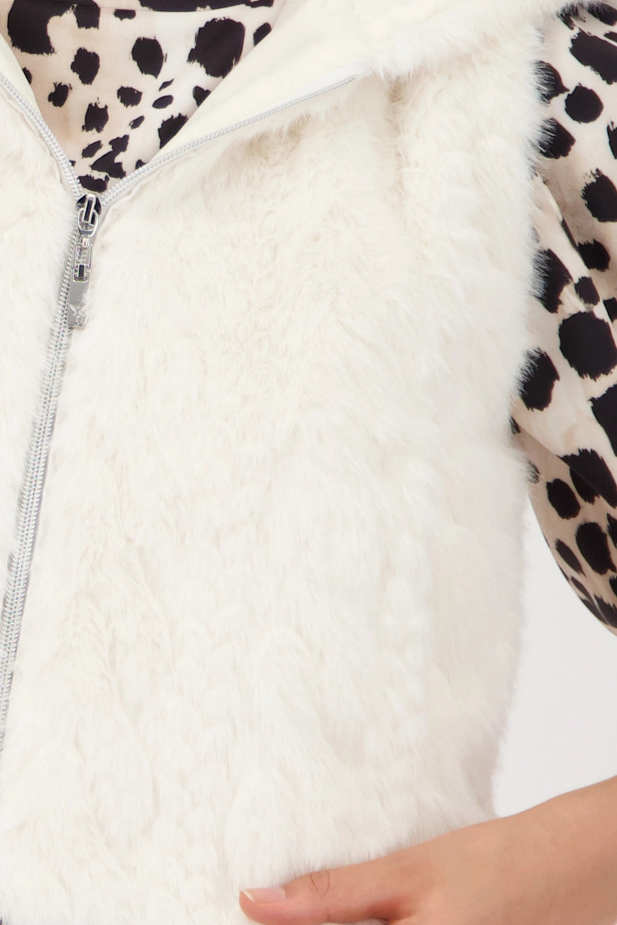 MONARI WINTER WHITE FAUX FUR VEST WITH HOOD 809138