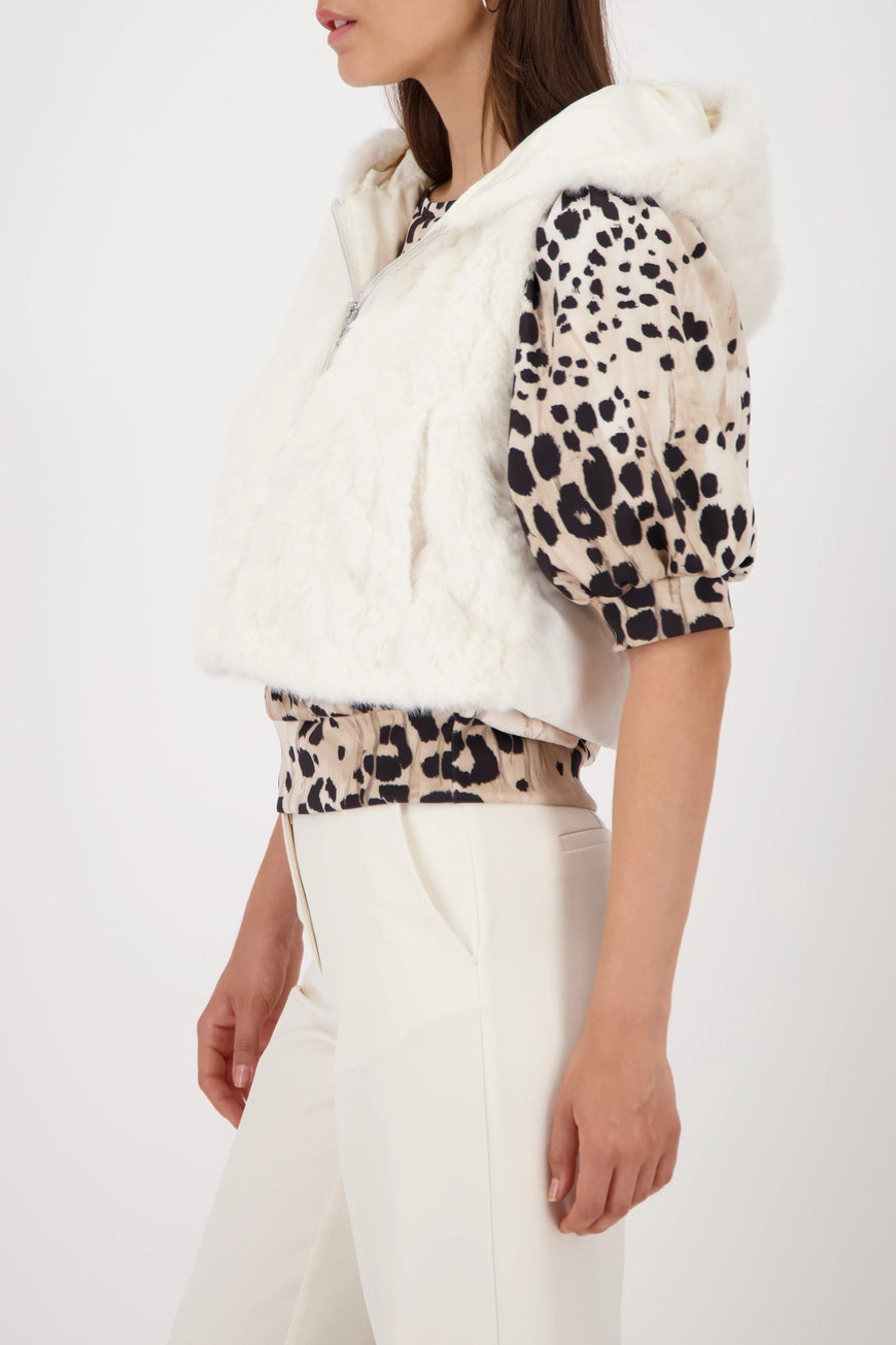 MONARI WINTER WHITE FAUX FUR VEST WITH HOOD 809138