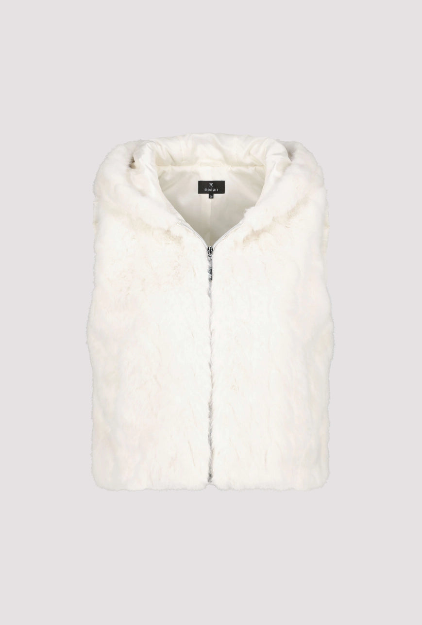 MONARI WINTER WHITE FAUX FUR VEST WITH HOOD 809138
