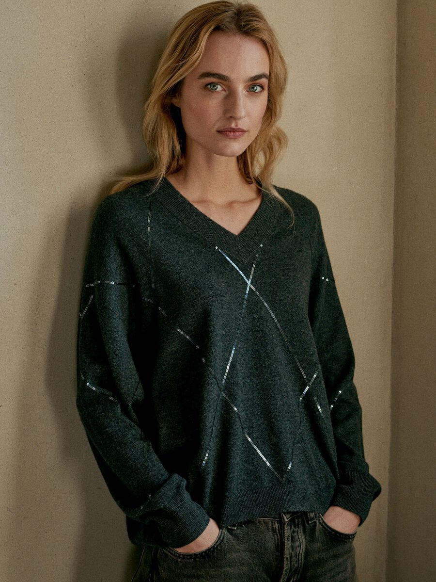 RPEAT V NECK SPARKLE SWEATER