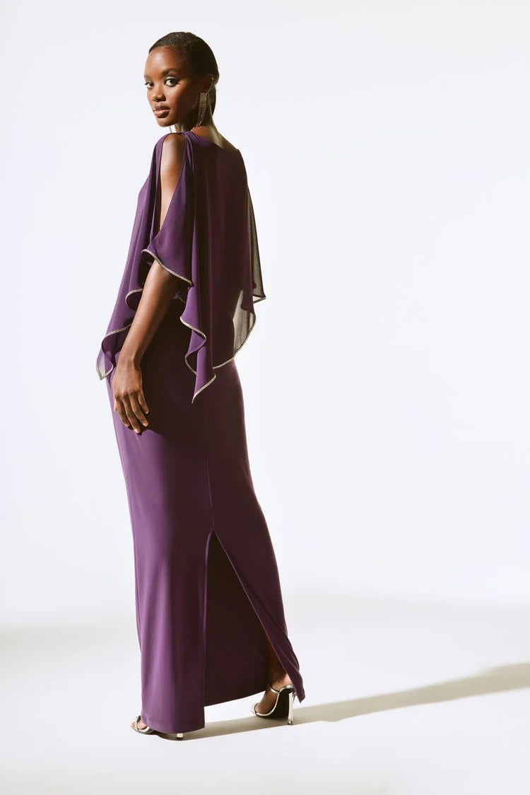 SILY KNIT CHIFFON LAYERED GOWN WITH CAPE 221385F24 ED FAVOURITES