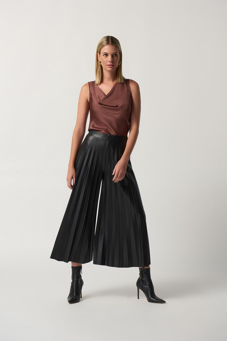 PLEATED FAUX LEATHER CULOTTE PANTS 233209