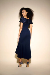 JOSEPH RIBKOFF OFF THE SHOULDER ANKLE GOWN 233731 IN MIDNIGHT BLUE