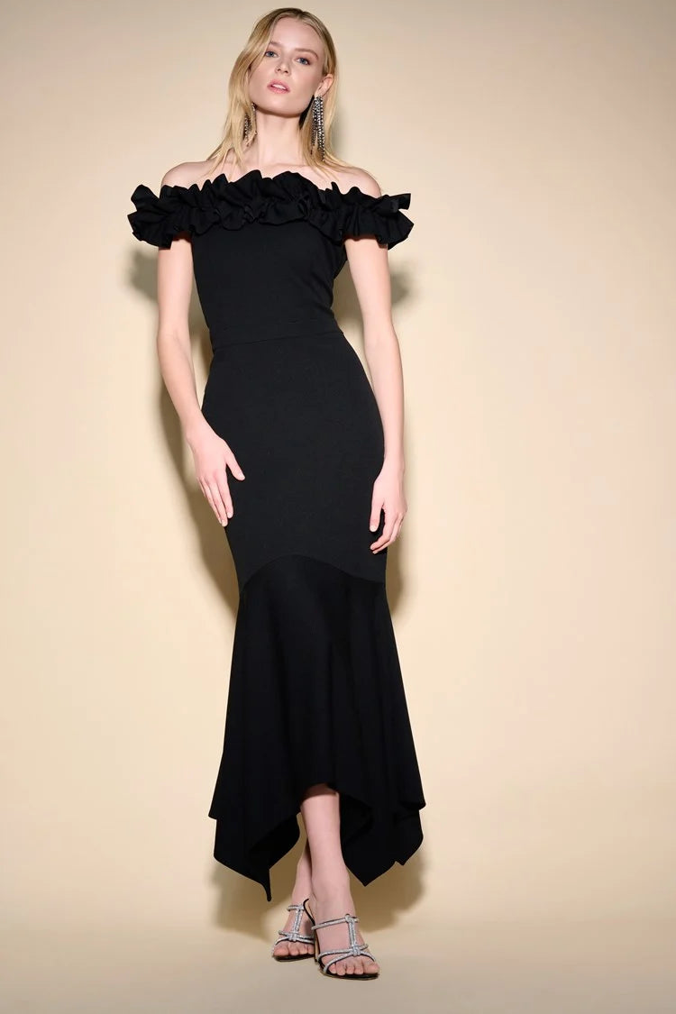 JOSEPH RIBKOFF OFF THE SHOULDER RUFFLE GOWN 233741
