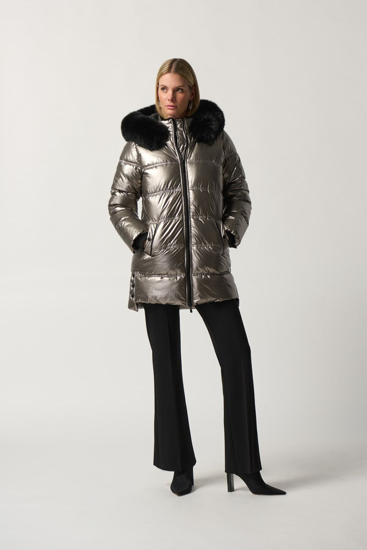 HOODED PUFFER COAT IN PEWTER