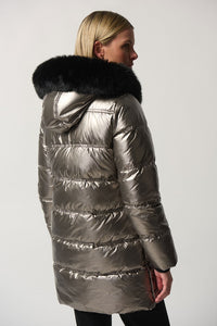 HOODED PUFFER COAT IN PEWTER