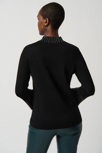 EMBELLISHED SWEATER WITH BELL SLEEVE AND MOCK NECK