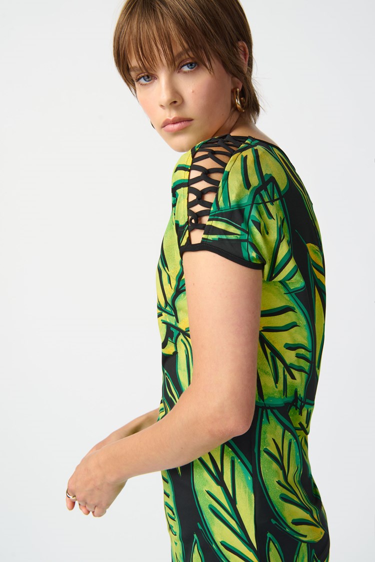 LEAF PRINT SILKY KNIT TOP RESORT COLLECTION