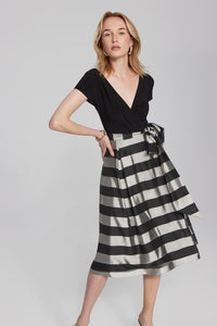 STRIPED ORGANZA FIT AND FLARE DRESS 241748