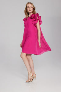 CHIFFON PLEATED DRESS WITH ORGANZA DETAIL IN SHOCKING PINK 241758