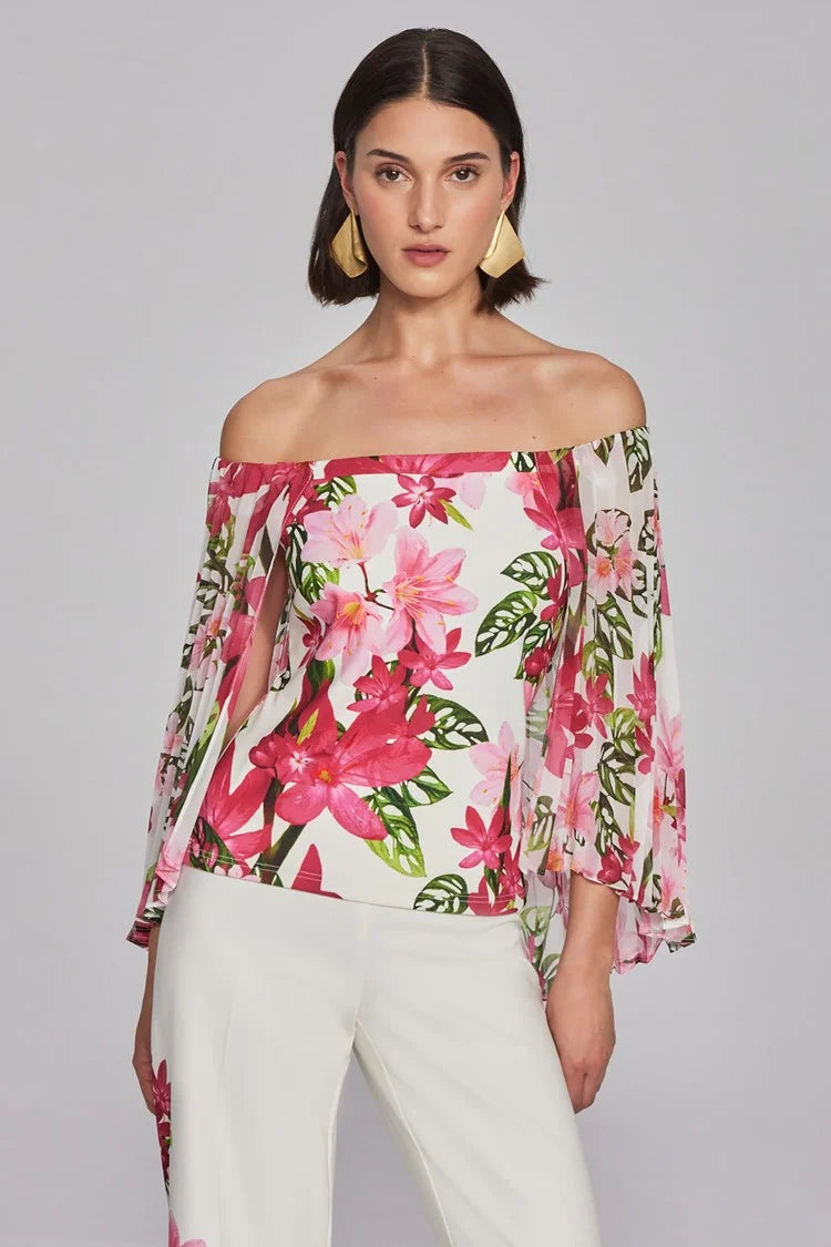 FLORAL PRINT CHIFFON OFF THE SHOULDER TOP 241780