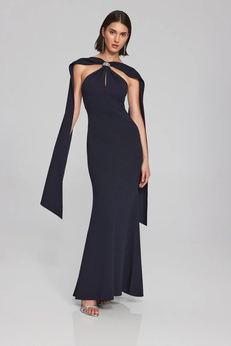 SCUBA CREPE TRUMPET GOWN WITH RHINESTONE DETAIL 241786