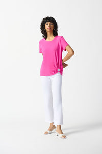 SILKY KNIT FRONT DRAPED TOP 242199 ULTRA PINK
