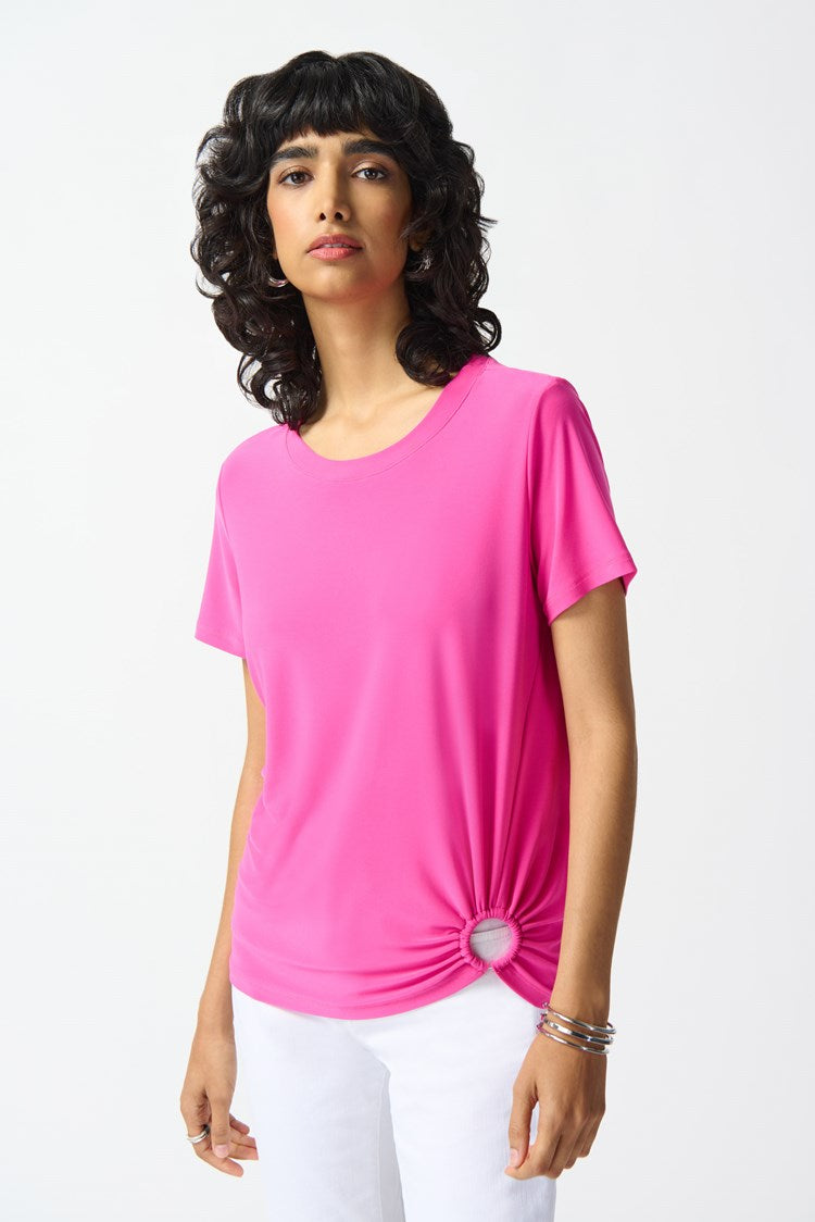 SILKY KNIT FRONT DRAPED TOP 242199 ULTRA PINK