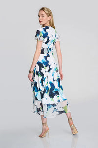 Silky Knit And Chiffon Floral Wrap Dress 242703
