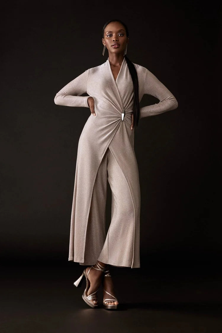 SHINY KNIT WIDE LEG JUMPSUIT 243794