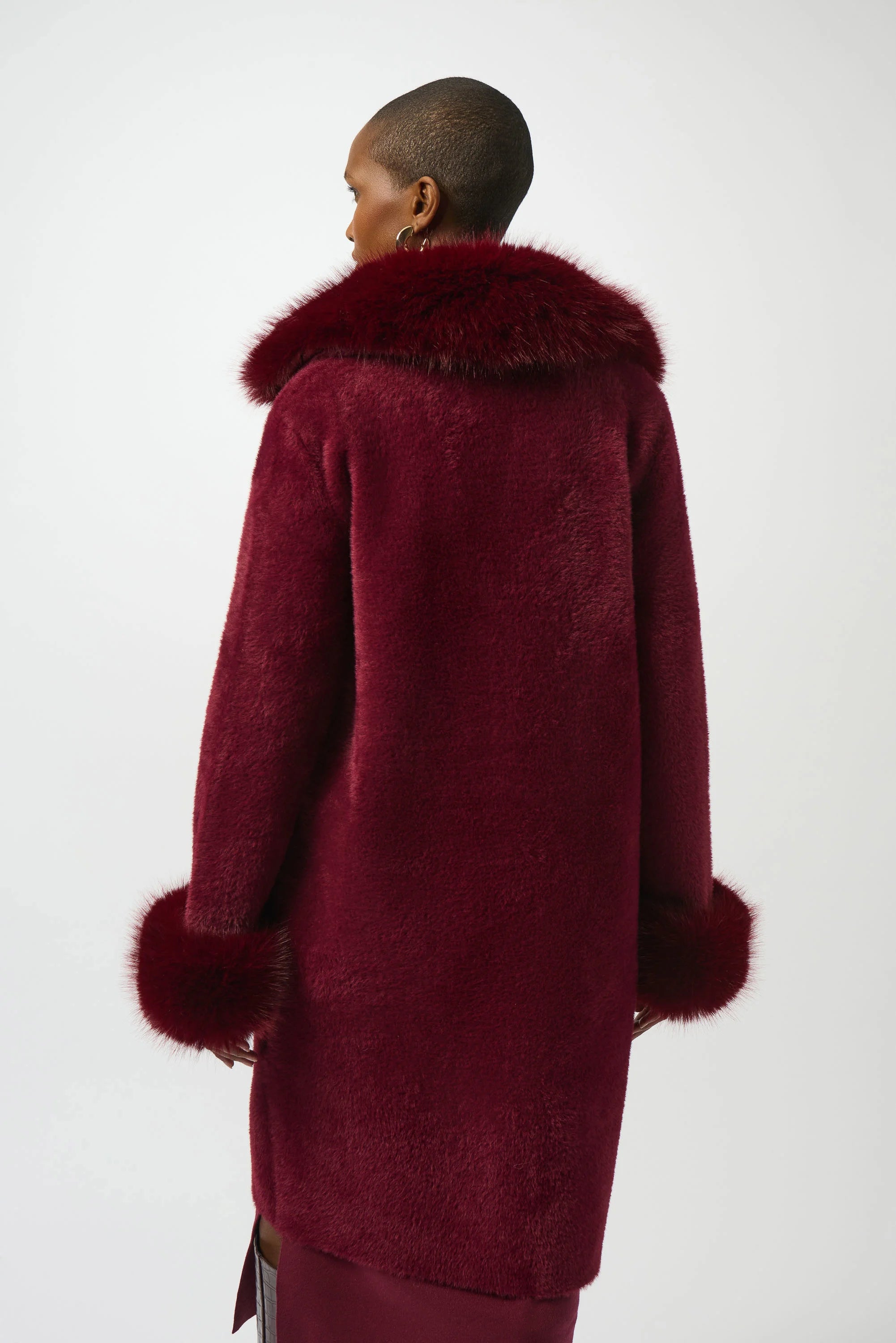 FEATHER YARN FAUX FUR SWEATER COAT AVAILABLE IN MERLOT 243923