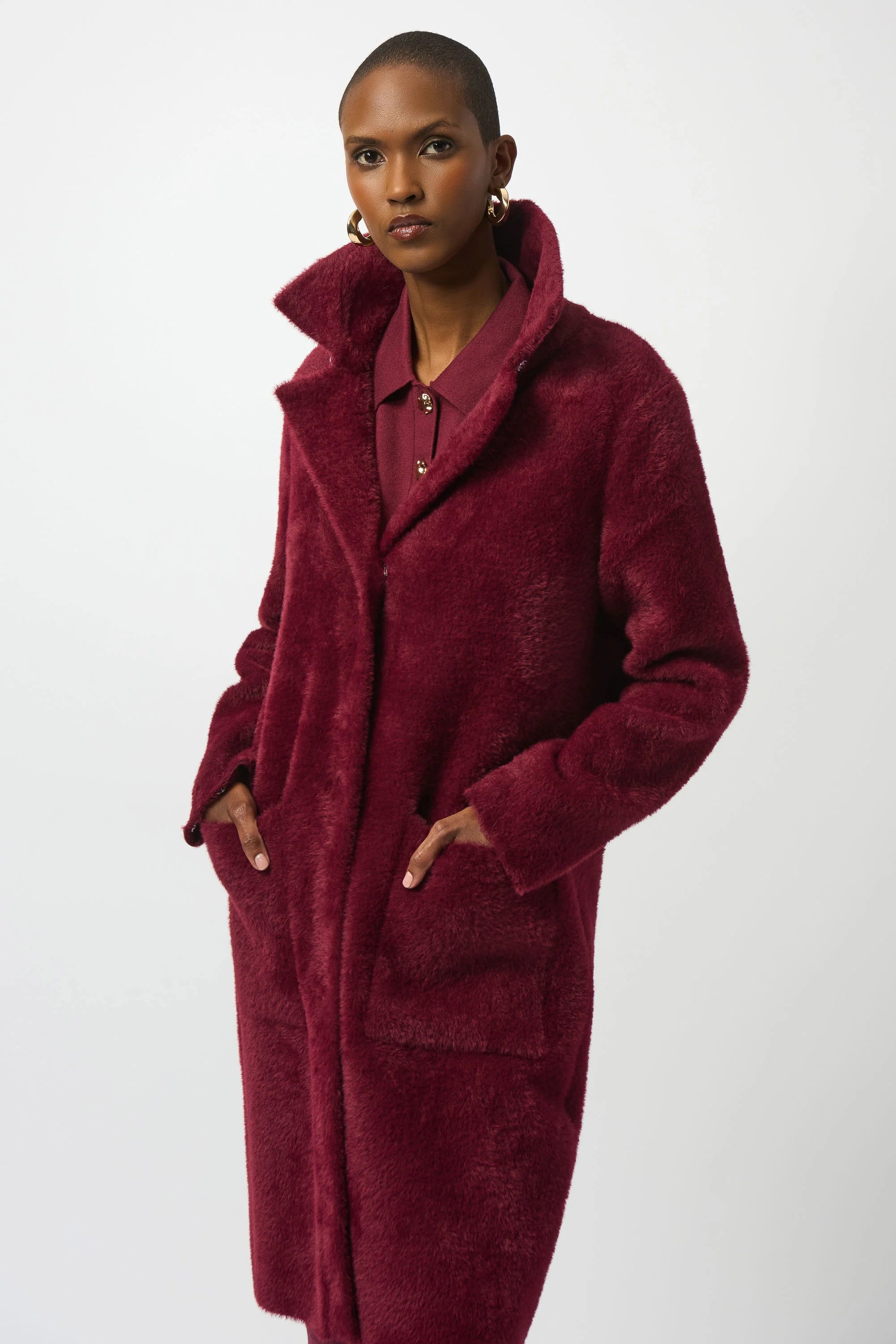 FEATHER YARN FAUX FUR SWEATER COAT AVAILABLE IN MERLOT 243923