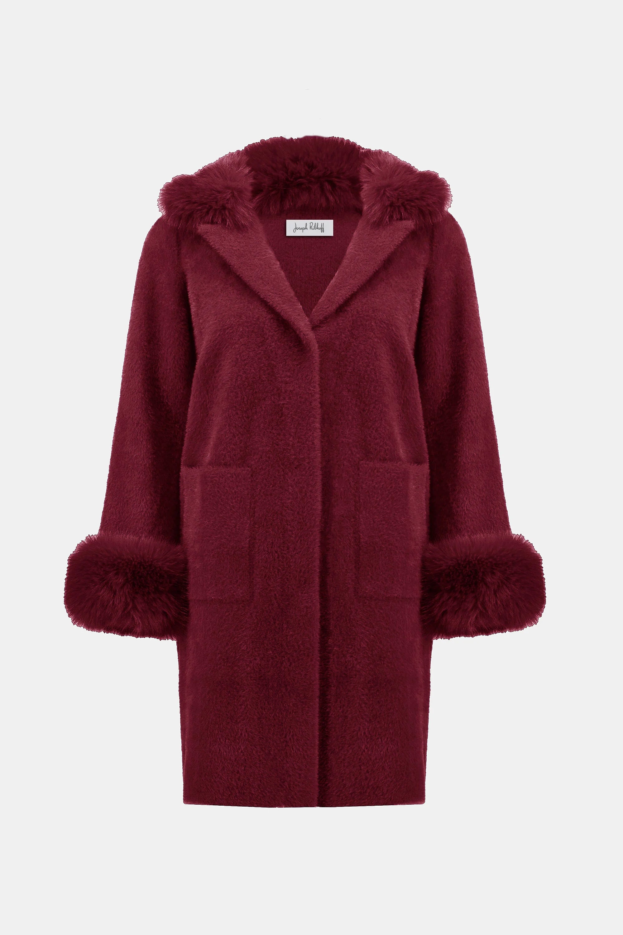 FEATHER YARN FAUX FUR SWEATER COAT AVAILABLE IN MERLOT 243923