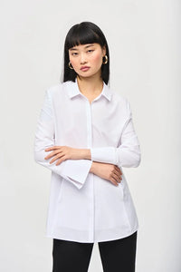 WOVEN BUTTON DOWN BLOUSE WITH POCKETS