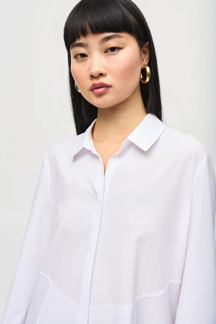 WOVEN BUTTON DOWN BLOUSE WITH POCKETS