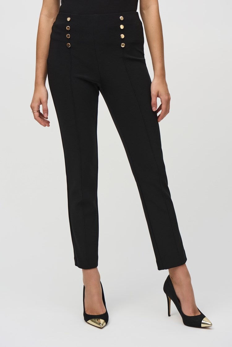 SILKY KNIT SLIM PULL-ON PANT WITH BUTTON DETAIL 244006