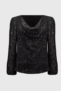 Sequined Cowl Neck Top Long sleeve 244917