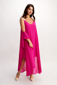 CHIFFON OVERLAY BRIGHT PINK DRESS WITH SEQUIN SHOULDER STRAPS 248003