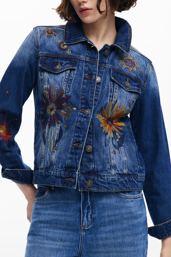 DESIGUAL FLORAL TRUCKER DENIM JACKET