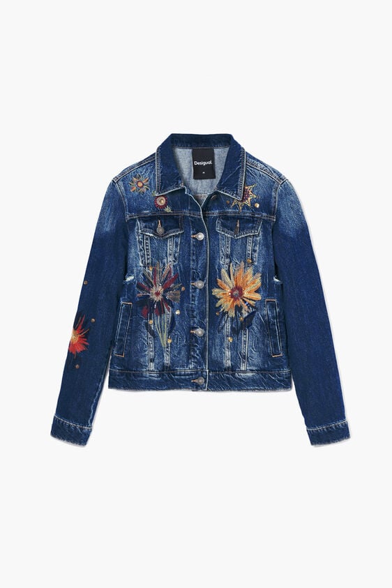 DESIGUAL FLORAL TRUCKER DENIM JACKET