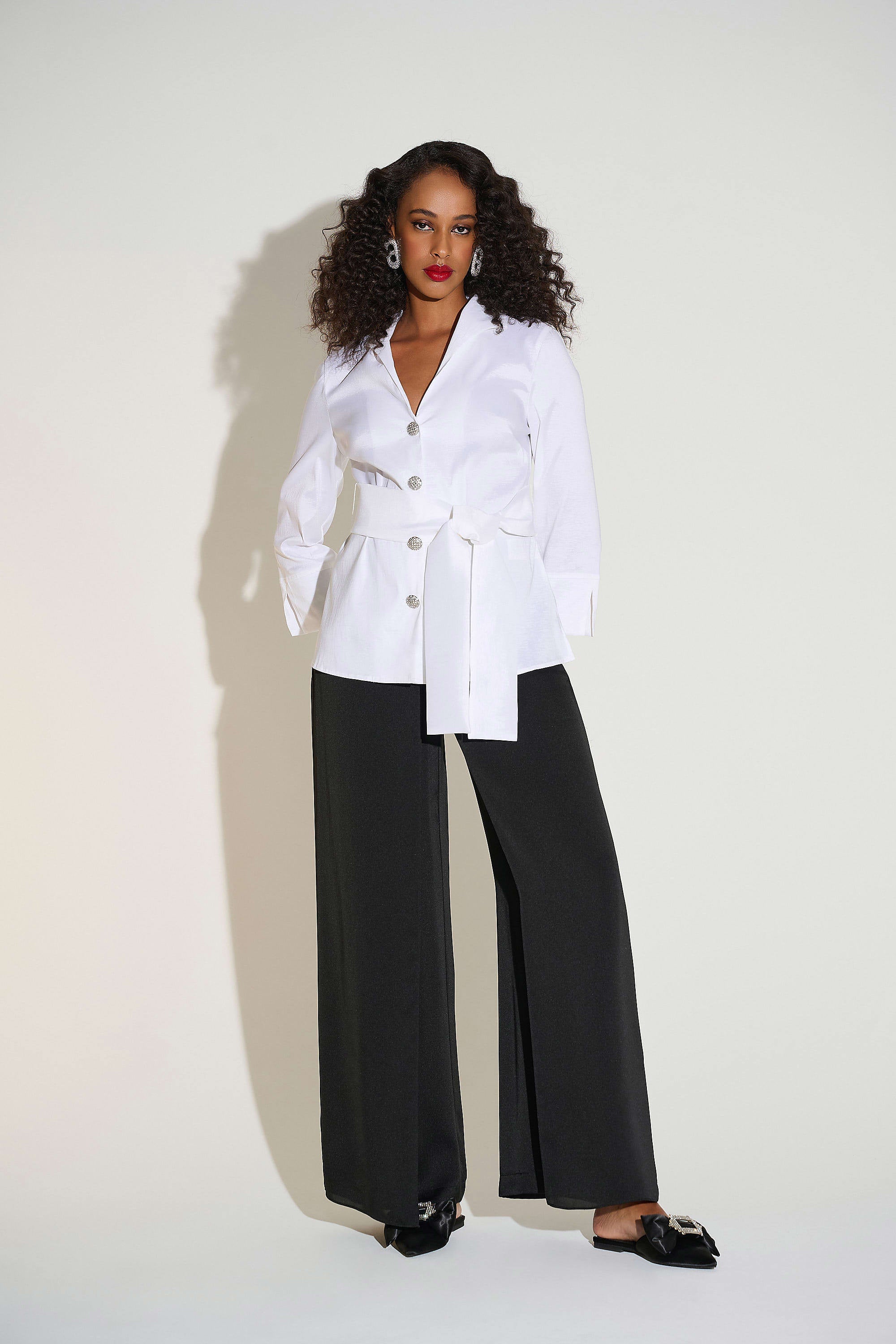 SIGNATURE | SATIN WIDE LEG PANTS WITH FRONT OVERLAY 253788