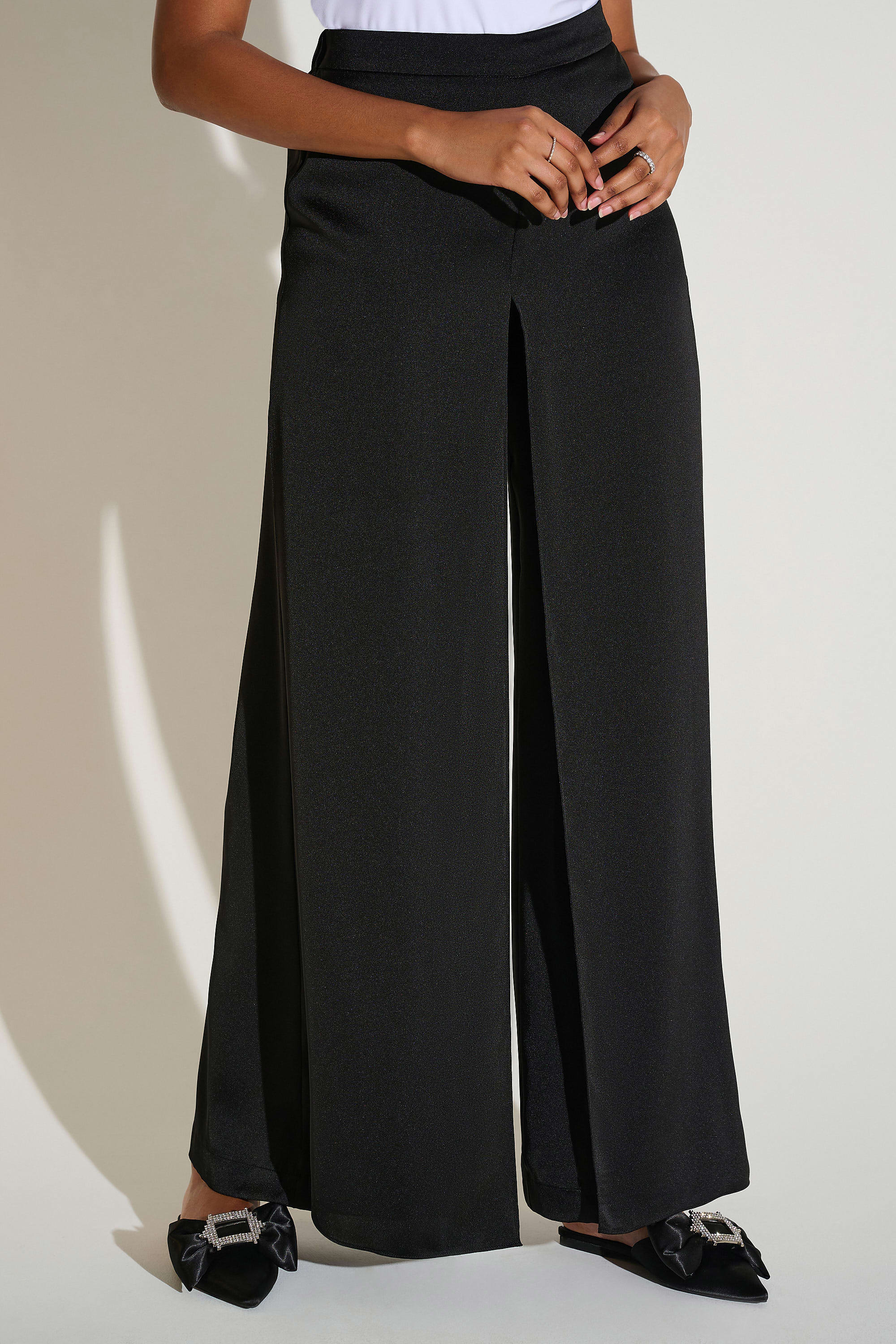 SIGNATURE | SATIN WIDE LEG PANTS WITH FRONT OVERLAY 253788