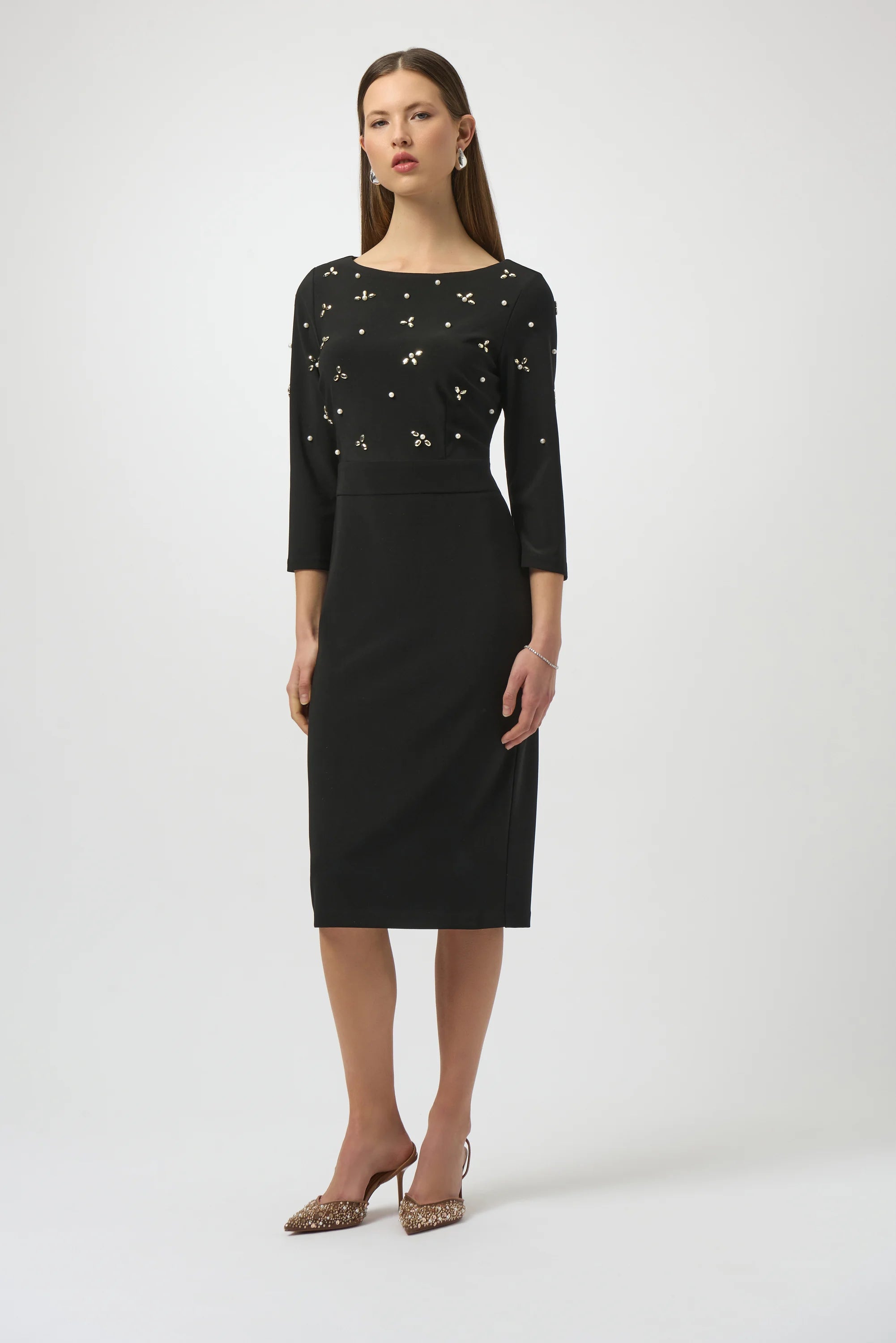 SILKY KNIT EMBELLISHED SHEATH DRESS 254007