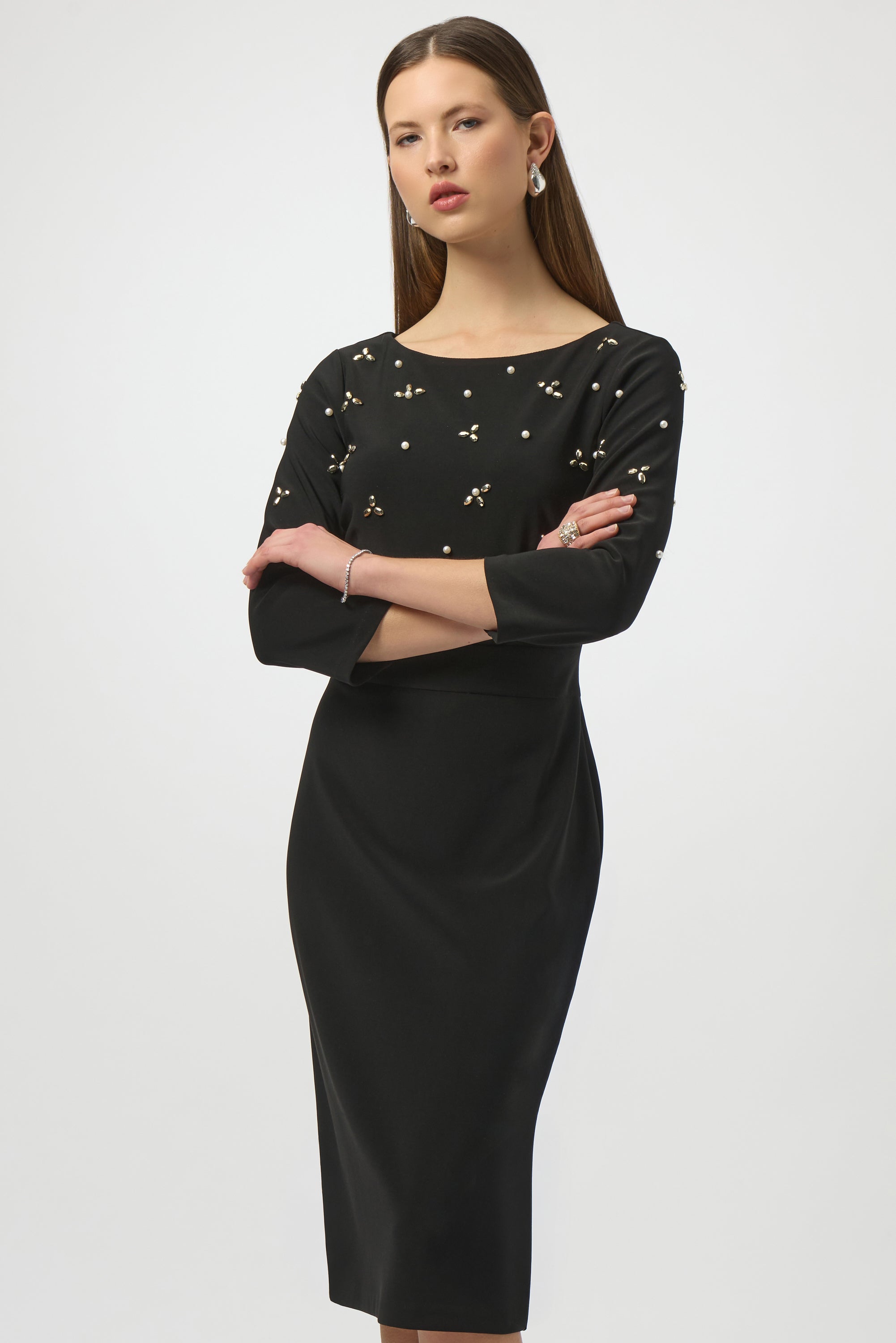 SILKY KNIT EMBELLISHED SHEATH DRESS 254007