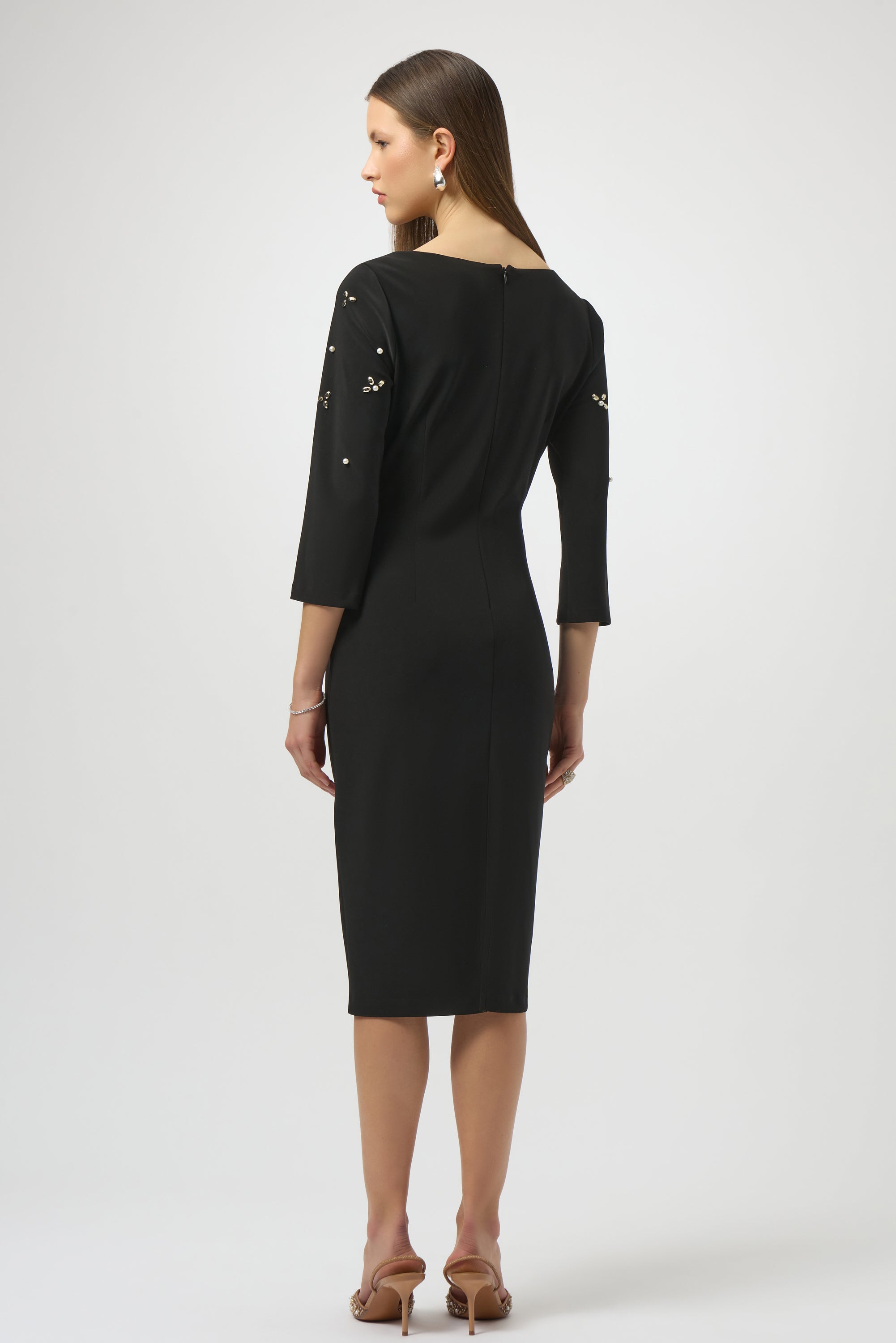 SILKY KNIT EMBELLISHED SHEATH DRESS 254007