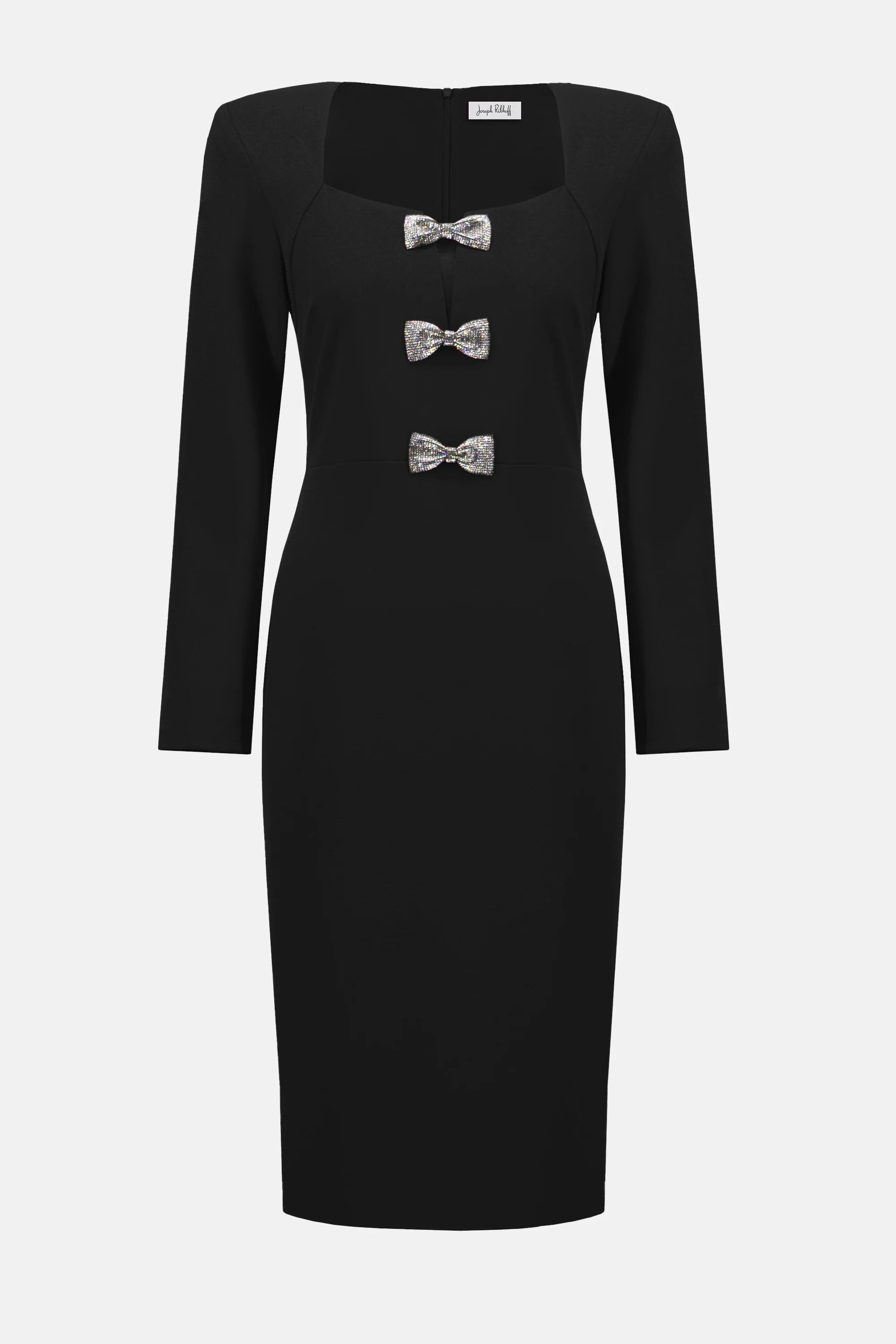 SCUBA CREPE SHEATH DRESS WITH RHINESTONE BOWS 254053