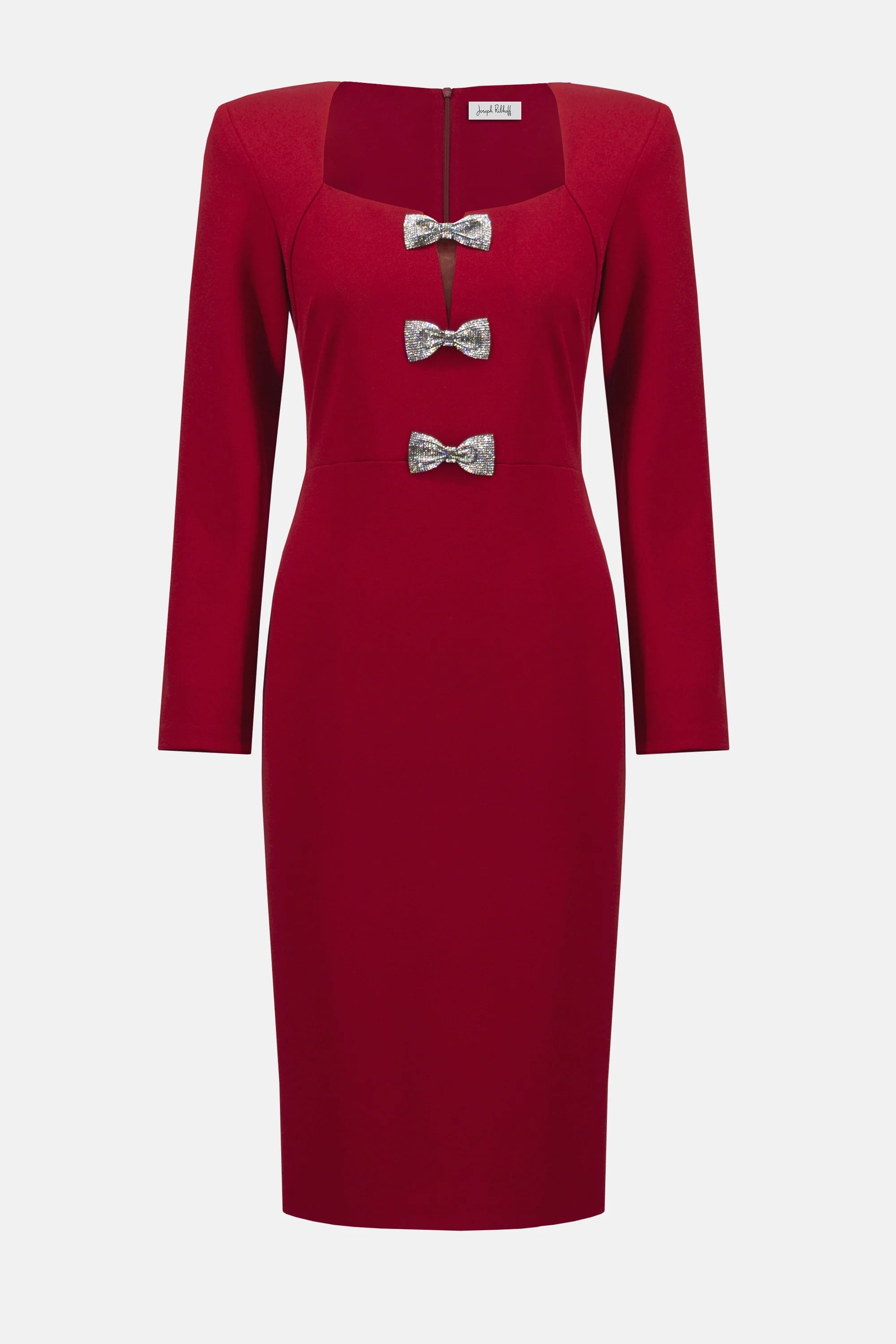 SCUBA CREPE SHEATH DRESS WITH RHINESTONE BOWS 254053