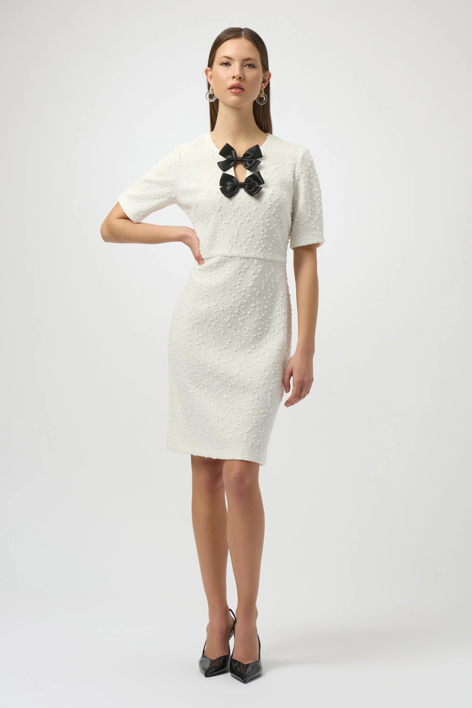 BOUCLE KNIT SHIFT DRESS WITH BOW DETAIL 254177