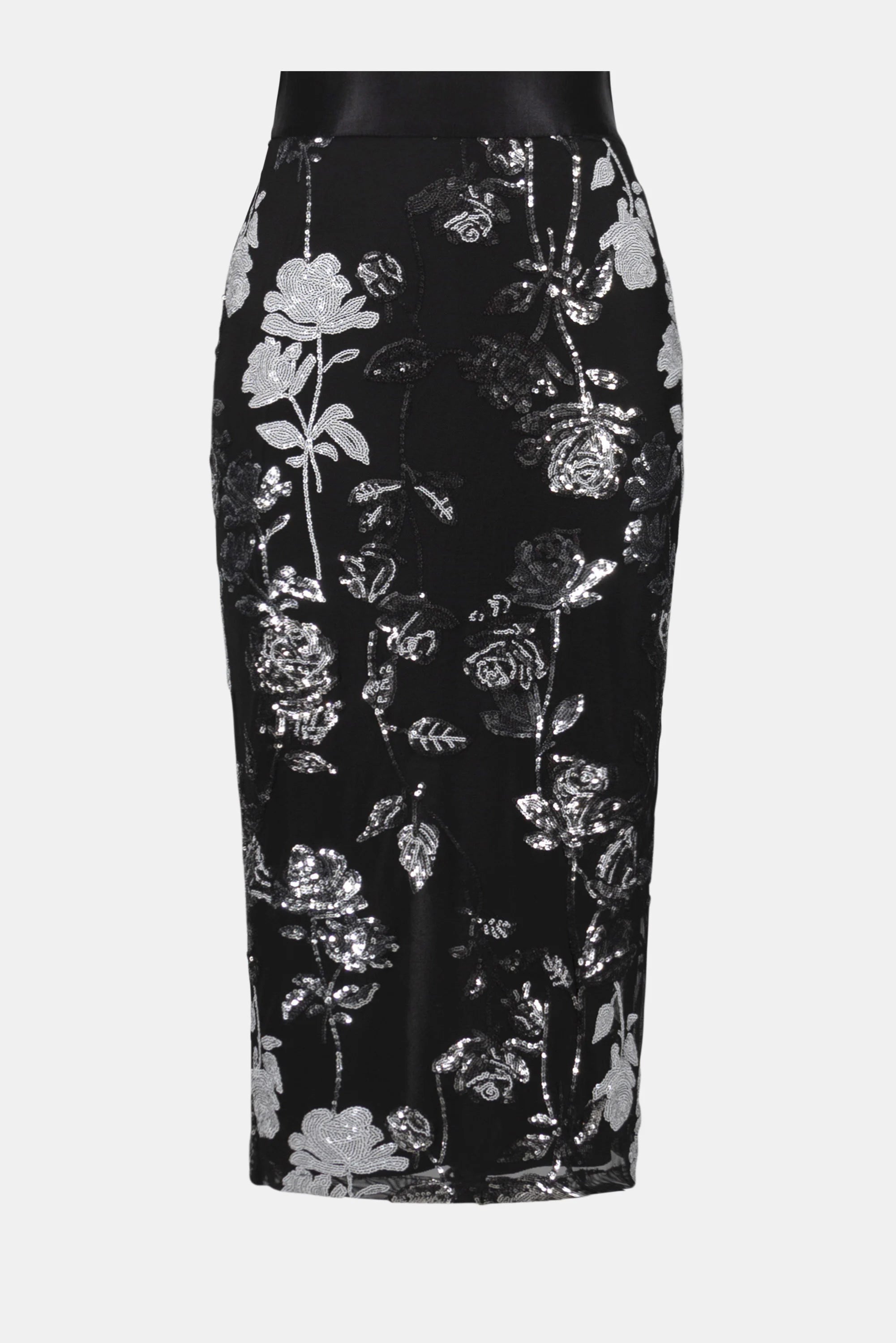 SEQUIN EMBROIDERED FLORAL PRINT PENCIL SKIRT 254182