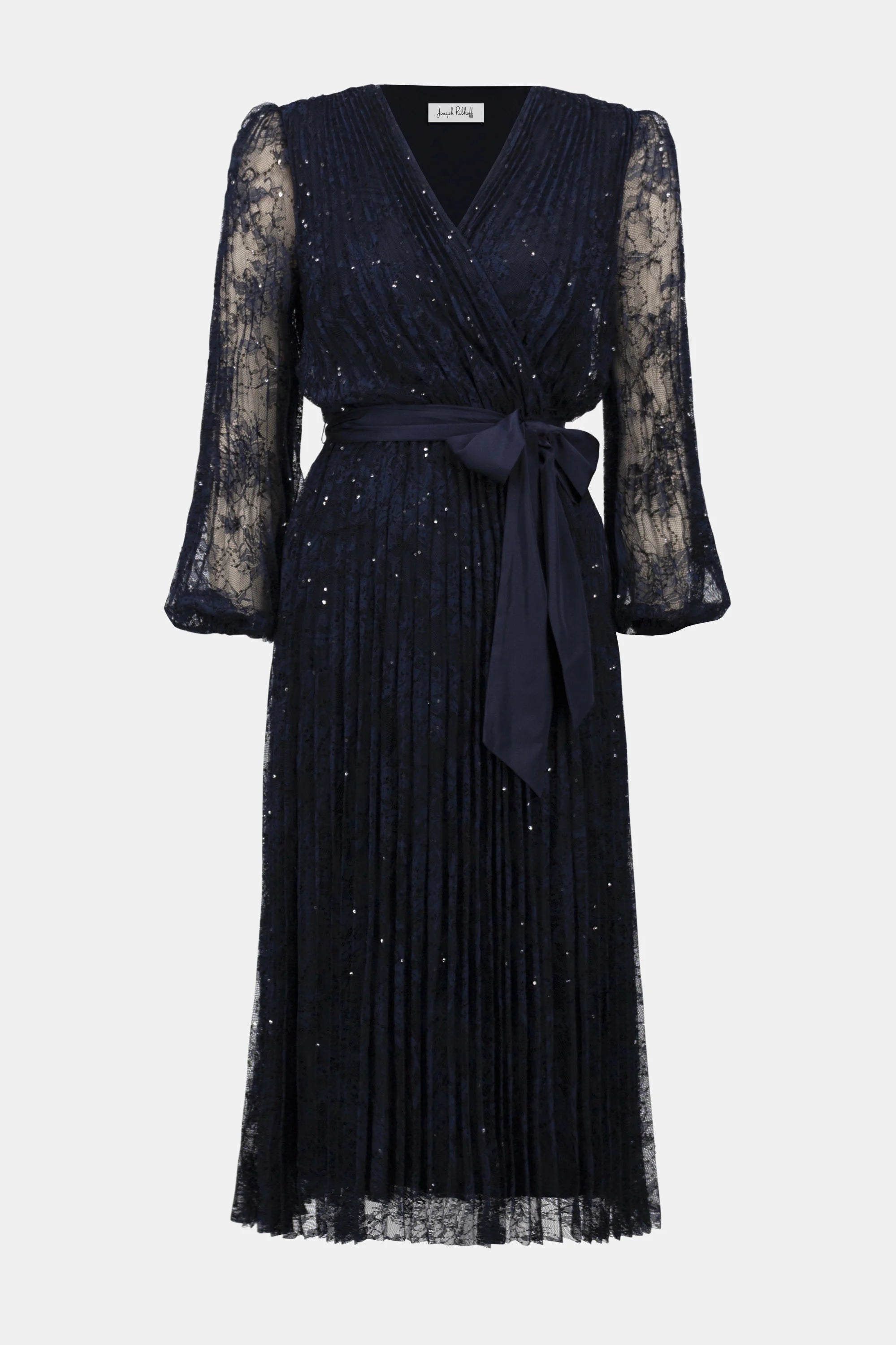 SIGNATURE | SEQUINE PLEATED LACE FIT AND FLARE DRESS 254721