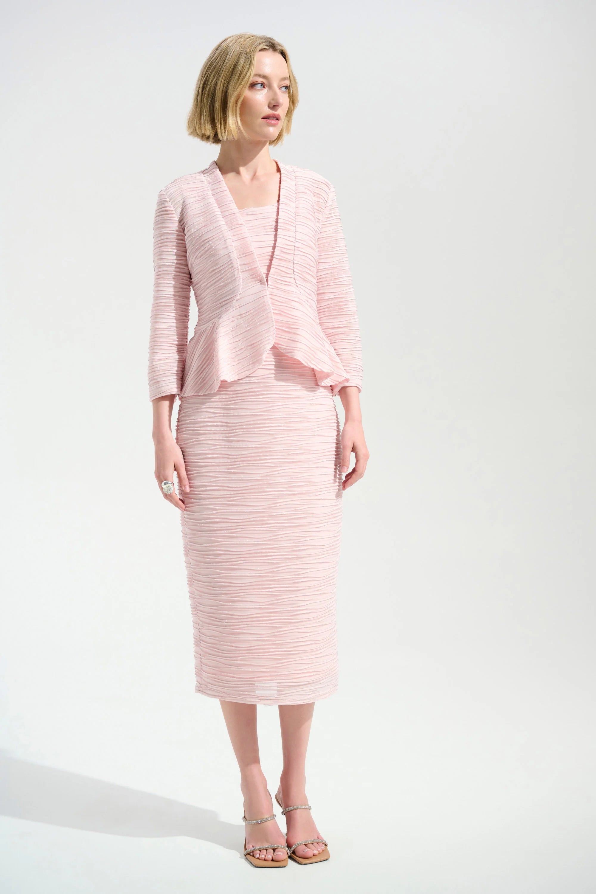 SIGNITURE LUREX CASCADE 3PCS JACKET/CAMI & SKIRT PETAL PINK 254732