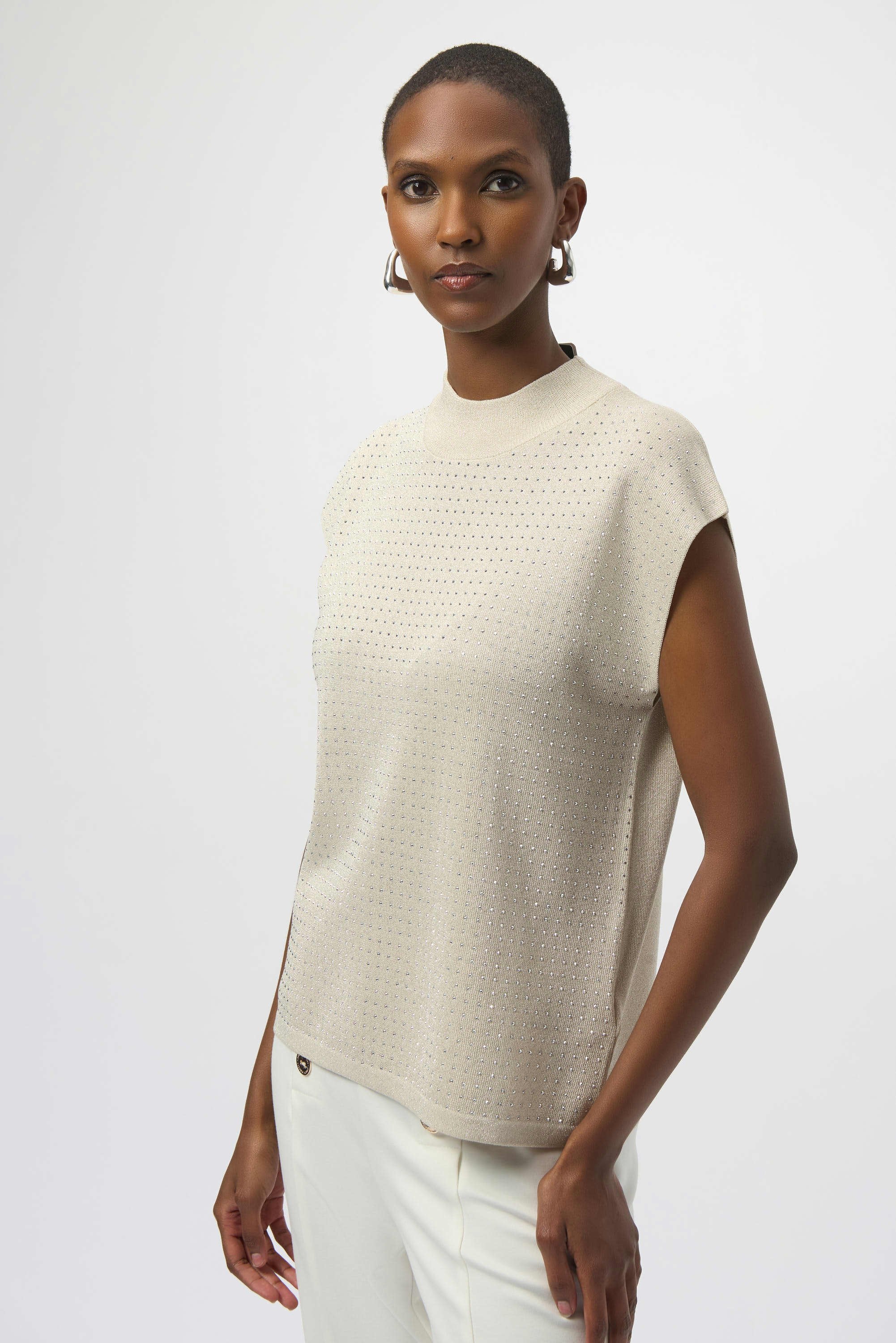 SWEATER KNIT SLEEVELESS PULLOVER IRON ON DETAIL 254935